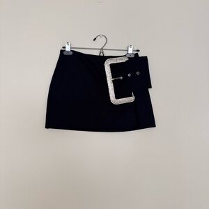 Elegant Black Mini Skirt with Rhinestone Buckle